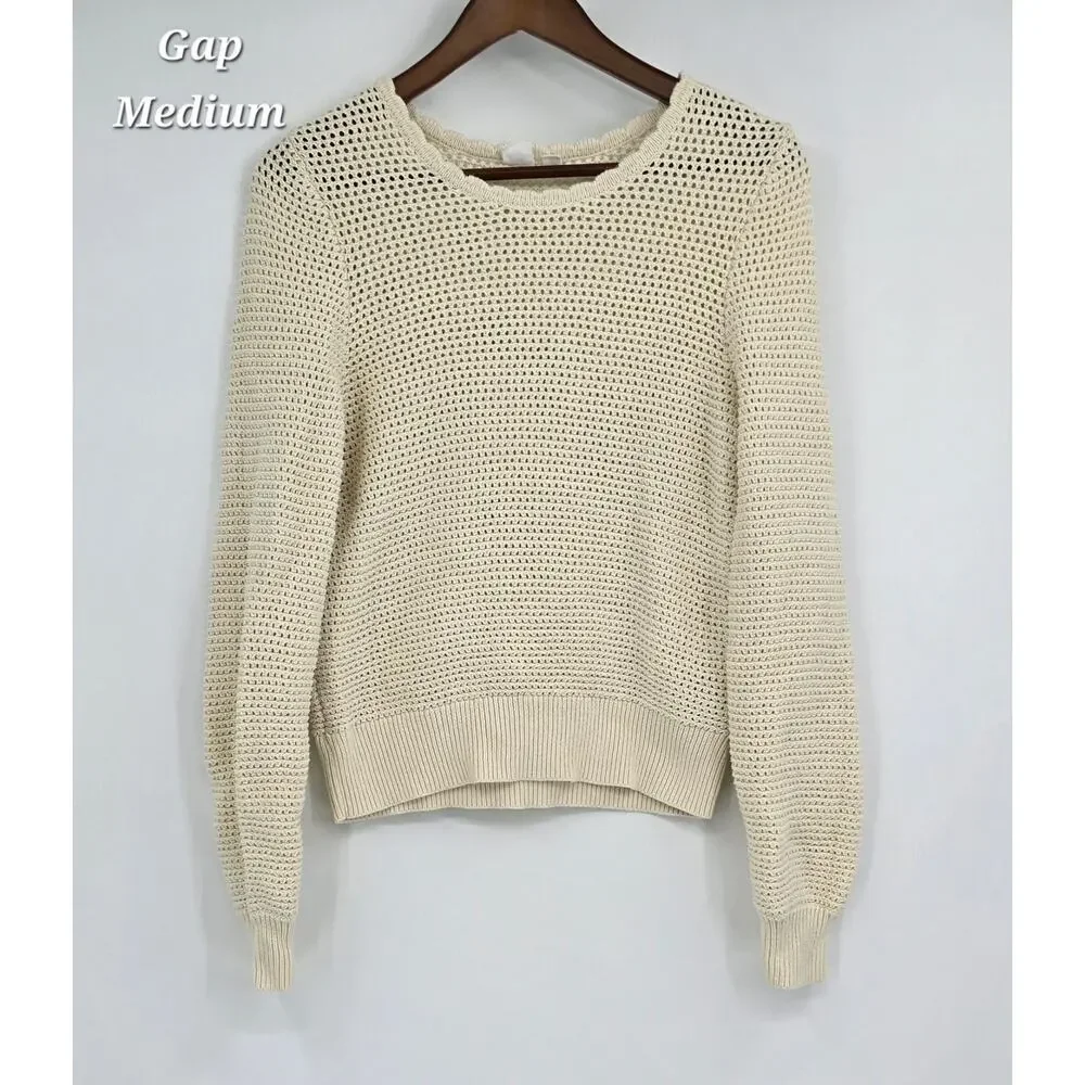 GAP Cream Open-Knit Cotton Sweater Medium‎ | Neutral | Minimalist